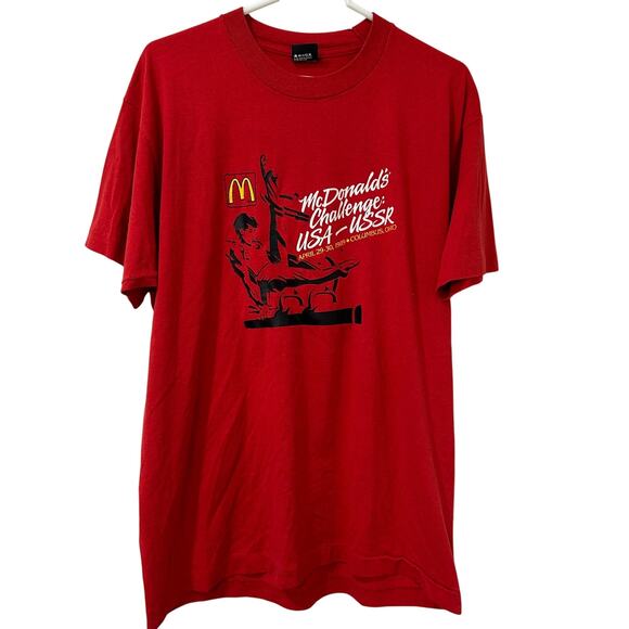 McDonalds Mens XL Red Short Sleeve 1989 Single Stitch T Shirt Challenge USA-USSR - Picture 1 of 5